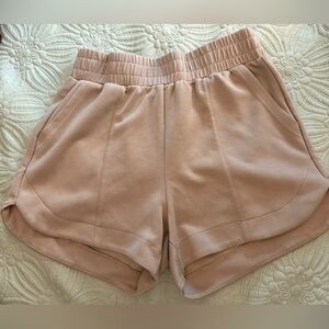 High-Waist Athletic Lounge Shorts in Tan
